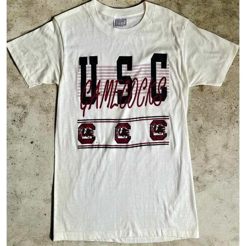 Vintage‎ USC Gamecocks T Shirt Mens Medium White Single Stitch Made in USA 50/50